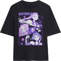 Netflix Women's Kpop Demon Hunters Anime Huntrix Huntrx Oversized T-Shirt, Black | Size: XL