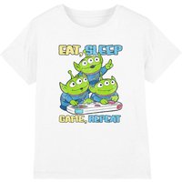 Disney Boy's Toy Story Aliens Eat Sleep Game Repeat Kids T-Shirt in White | Size: 3-4 Years