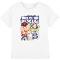 Disney Boy's Toy Story Woody & Buzz To The Rescue Kids T-Shirt in White | Size: 5-6 Years