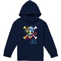 One Piece Jolly Roger Graffiti Youth Kids Pull-Over Hoodie, Navy | Size: 7-8 Years