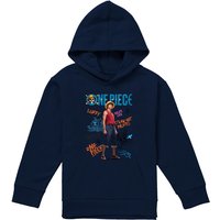 One Piece Luffy Pirate Life Youth Kids Pull-Over Hoodie, Navy | Size: 7-8 Years