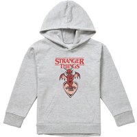 Stranger Things Hellfire Heart Youth Kids Pull-Over Hoodie, Athletic Heather in Grey | Size: 9-11 Years