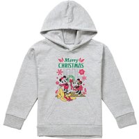 Disney Mickey Mouse & Minnie Christmas Wreath Youth Kids Pull-Over Hoodie, Athletic Heather in Grey | Size: 5-6 Years