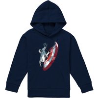 Marvel Captain America Spin Sheild Youth Kids Pull-Over Hoodie, Navy | Size: 7-8 Years