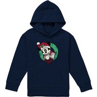 Disney Mickey Mouse Vintage Christmas Wreath Youth Kids Pull-Over Hoodie, Navy | Size: 5-6 Years