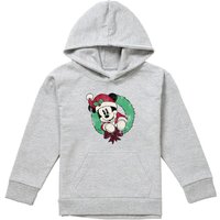 Disney Mickey Mouse Vintage Christmas Wreath Youth Kids Pull-Over Hoodie, Athletic Heather in Grey | Size: 5-6 Years