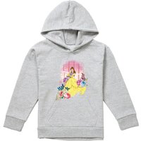 Disney Beauty & The Beast Belle Flowers Window Youth Kids Pull-Over Hoodie, Athletic Heather in Grey | Size: 9-11 Years