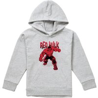 Marvel Red Hulk Cracked Youth Kids Pull-Over Hoodie, Athletic Heather in Grey | Size: 9-11 Years