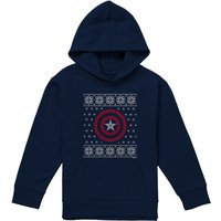 Marvel Captain America Shield Christmas Jumper Youth Kids Pull-Over Hoodie, Navy | Size: 12-13 Years