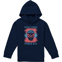 Marvel Spiderman Peter Parker Stripes Youth Kids Pull-Over Hoodie, Navy | Size: 9-11 Years