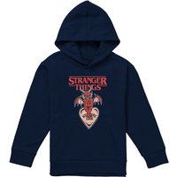 Stranger Things Hellfire Heart Youth Kids Pull-Over Hoodie, Navy | Size: 9-11 Years