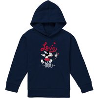 Disney Mickey Mouse Cupid Love You Valentine'S Day Youth Kids Pull-Over Hoodie, Navy | Size: 12-13 Years
