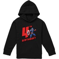 Marvel Captain America Birthday 4 Youth Kids Pull-Over Hoodie, Black | Size: 7-8 Years