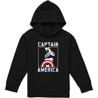 Marvel Captain America Stencil Youth Kids Pull-Over Hoodie, Black | Size: 12-13 Years