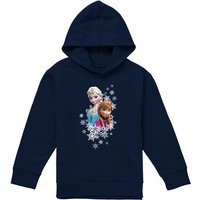 Disney Frozen Elsa & Anna Snowflake Portrait Youth Kids Pull-Over Hoodie, Navy | Size: 9-11 Years