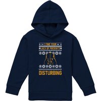 Disney Star Wars Lack Of Christmas Presents Fair Isle Youth Kids Pull-Over Hoodie, Navy | Size: 5-6 Years