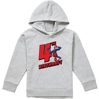 Marvel Spiderman Birthday 4 Youth Kids Pull-Over Hoodie, Athletic Heather in Grey | Size: 12-13 Years