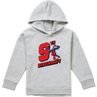 Marvel Spiderman Birthday 9 Youth Kids Pull-Over Hoodie, Athletic Heather in Grey | Size: 12-13 Years