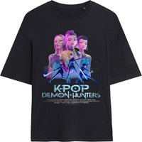 Netflix Women's Kpop Demon Hunters Huntrix Huntrx Billboard Poster Oversized Tee, Black | Size: Small
