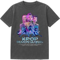 Netflix Kpop Demon Hunters Huntrix Huntrx Billboard Poster Tee, Wash Black in Dark Grey | Size: 2XL