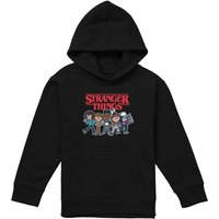 Stranger Things Cartoon Group Youth Kids Pull-Over Hoodie, Black | Size: 12-13 Years