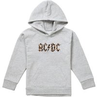 AC/DC ACDC Leopard Print Youth Kids Pull-Over Hoodie, Athletic Heather in Grey | Size: 9-11 Years