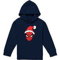 Marvel Spiderman Santa Hat Youth Kids Pull-Over Hoodie, Navy | Size: 9-11 Years