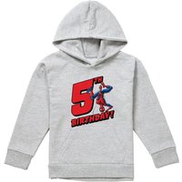 Marvel Spiderman Birthday 5 Youth Kids Pull-Over Hoodie, Athletic Heather in Grey | Size: 7-8 Years