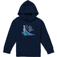 Disney Frozen Elsa Has A Frozen Heart Youth Kids Pull-Over Hoodie, Navy | Size: 7-8 Years