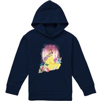 Disney Beauty & The Beast Belle Flowers Window Youth Kids Pull-Over Hoodie, Navy | Size: 9-11 Years