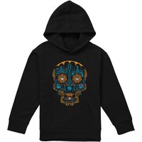 Disney Coco Colorful Day Of The Dead Skull With Miguel & Dante Youth Kids Pull-Over Hoodie, Black | Size: 9-11 Years