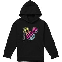 Disney Checkerboard Gradient Head Youth Kids Pull-Over Hoodie, Black | Size: 12-13 Years