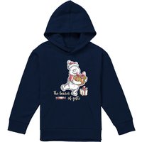 Disney Winnie The Pooh The Bearer Of Christmas Gifts Youth Kids Pull-Over Hoodie, Navy | Size: 5-6 Years