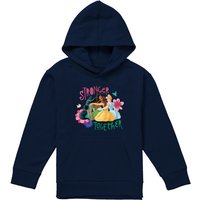 Disney Princess Stronger Together With Jasmine, Tiana, Belle Youth Kids Pull-Over Hoodie, Navy | Size: 12-13 Years