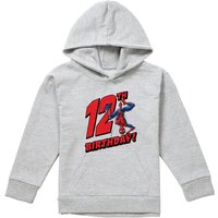 Marvel Spiderman Birthday 12 Youth Kids Pull-Over Hoodie, Athletic Heather in Grey | Size: 9-11 Years