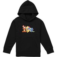 Disney Winnie The Pooh Tigger, Piglet, Eeyore Christmas Santa Hats Youth Kids Pull-Over Hoodie, Black | Size: 9-11 Years