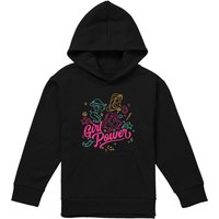 Disney Princess Girl Power Jasmine, Rapunzel, Ariel Line Art Youth Kids Pull-Over Hoodie, Black | Size: 5-6 Years