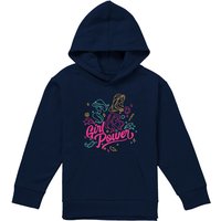 Disney Princess Girl Power Jasmine, Rapunzel, Ariel Line Art Youth Kids Pull-Over Hoodie, Navy | Size: 5-6 Years