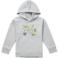Disney Star Wars The Mandalorian Grogu Badges Youth Kids Pull-Over Hoodie, Athletic Heather in Grey | Size: 9-11 Years