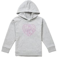 Disney Elsa & Anna Heart Youth Kids Pull-Over Hoodie, Athletic Heather in Grey | Size: 9-11 Years