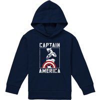 Marvel Captain America Stencil Youth Kids Pull-Over Hoodie, Navy | Size: 7-8 Years