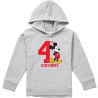 Disney Mickey Mouse 4Th Birthday Shirt Youth Kids Pull-Over Hoodie, Athletic Heather in Grey | Size: 12-13 Years