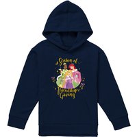 Disney Princess Christmas Season Of Giving Ariel, Tiana Youth Kids Pull-Over Hoodie, Navy | Size: 5-6 Years
