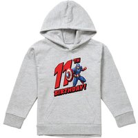 Marvel Captain America Birthday 11 Youth Kids Pull-Over Hoodie, Athletic Heather in Grey | Size: 12-13 Years