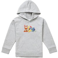 Disney Winnie The Pooh Tigger, Piglet, Eeyore Christmas Santa Hats Youth Kids Pull-Over Hoodie, Athletic Heather in Grey | Size: 9-11 Years