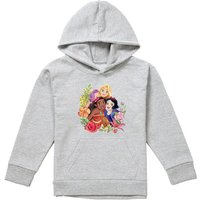 Disney Princess Bouquet With Rapunzel, Moana & Snow White Youth Kids Pull-Over Hoodie, Athletic Heather in Grey | Size: 12-13 Years