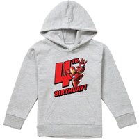 Marvel Iron Man Birthday 4 Youth Kids Pull-Over Hoodie, Athletic Heather in Grey | Size: 12-13 Years