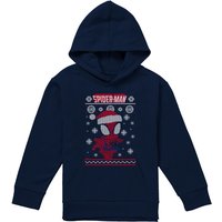 Marvel Spiderman Snowflake Christmas Jumper Youth Kids Pull-Over Hoodie, Navy | Size: 12-13 Years