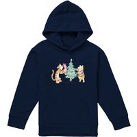 Disney Winnie The Pooh Tigger, Piglet Trimming The Christmas Tree Youth Kids Pull-Over Hoodie, Navy | Size: 5-6 Years