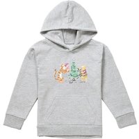 Disney Winnie The Pooh Tigger, Piglet Trimming The Christmas Tree Youth Kids Pull-Over Hoodie, Athletic Heather in Grey | Size: 7-8 Years